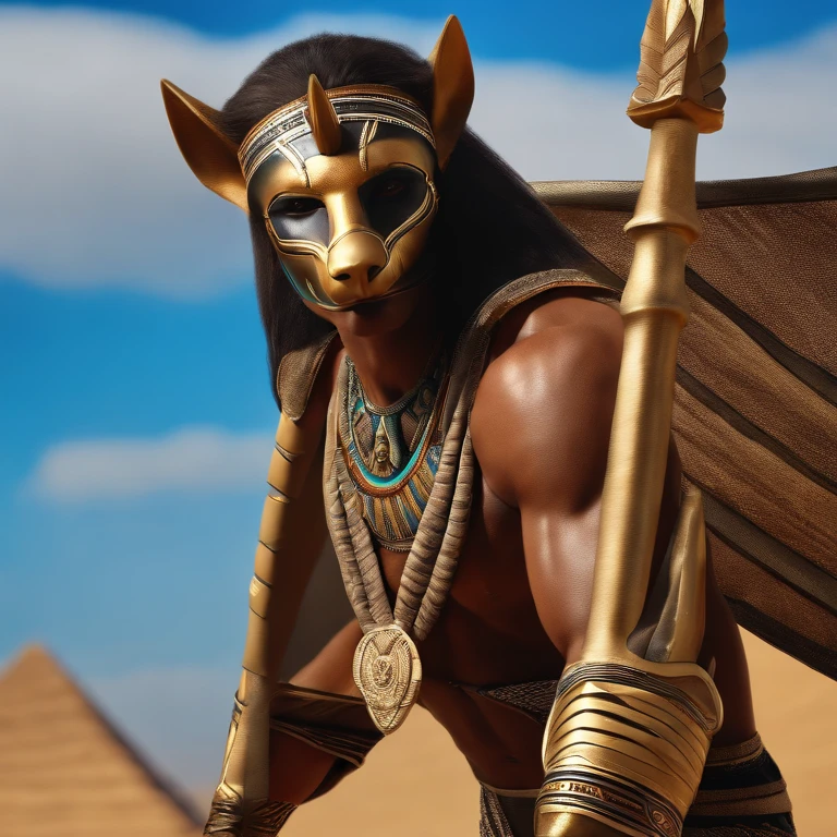 anubis is a tall muscular man with the head of a jackal. he is dressed in pharaoh clothing from ancient egypt,original,anubis is a tall muscular man with the head of a jackal. he is dressed in pharaoh clothing from ancient egypt,face,photo