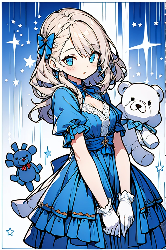 girl with　teddy bears　Blue dress