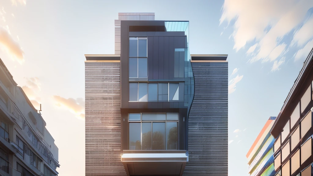 a rendering of a tall building with a lot of windows, building facing, modern lush condo as shopfront, elevation view, front elevation view, frontview, front elevation, overall architectural design, front-view, front perspective, flat 2 d, orthographic 3d rendering, comprehensive 2 d render, freddy mamani silvestre facade, storefront, realistic building