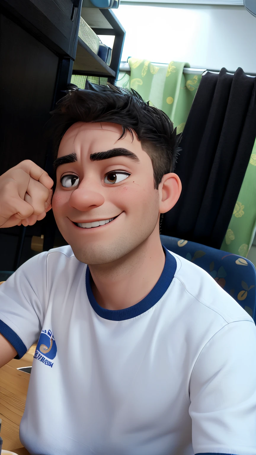 there is a man sitting at a table with a plate of food, john jude palencar, 4 0 years old man, with kind face, 2 7 years old, with accurate face, 38 years old, sleepy expression, 2 9 years old, 2 8 years old, with funny feeling, 3 2 years old, satisfied pose, with a happy expression