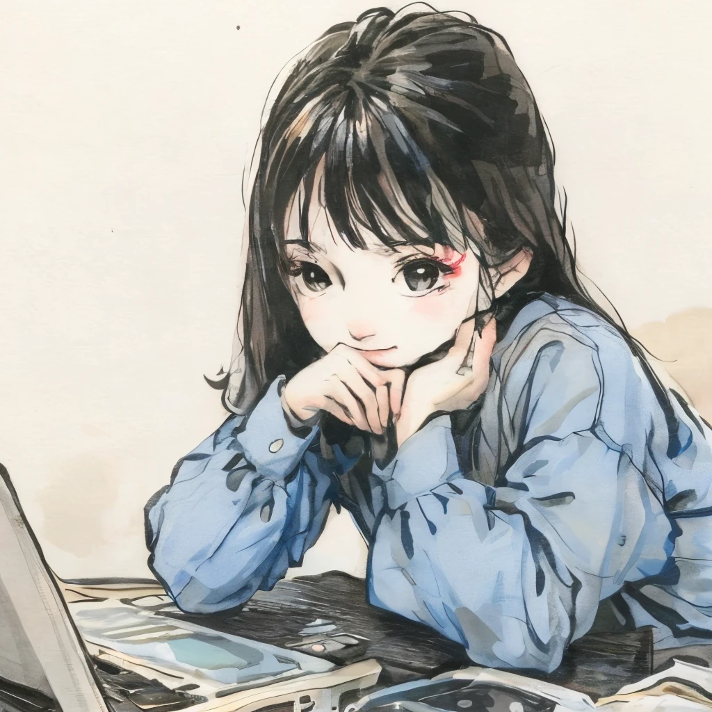 Boys and girls study on computer