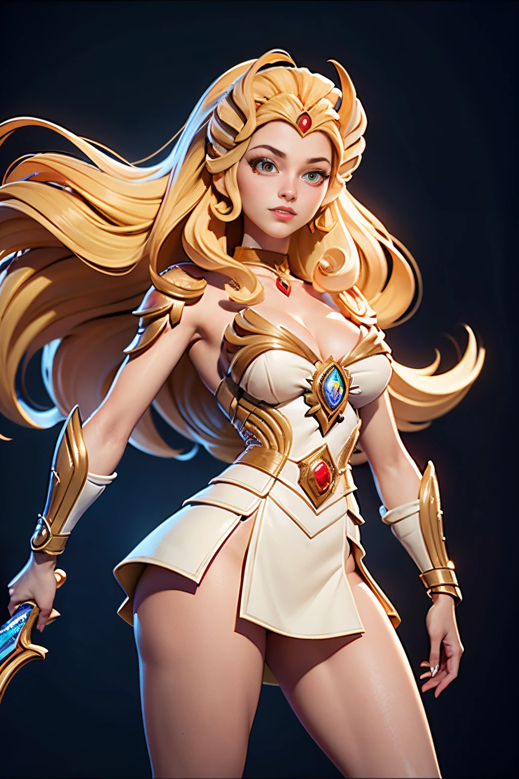 Obra maestra, Ultra detallado, Disco duro, 8k, fotorrealista, 3dmm, !(una mujer disfrazada sosteniendo una espada, Ella - RA, She-Ra, Chica poderosa, La princesa del poder, por Alan Davis, princess intergalactica, cuerpo perfecto, imagen filtrada hermosa, giorno giovanna)
