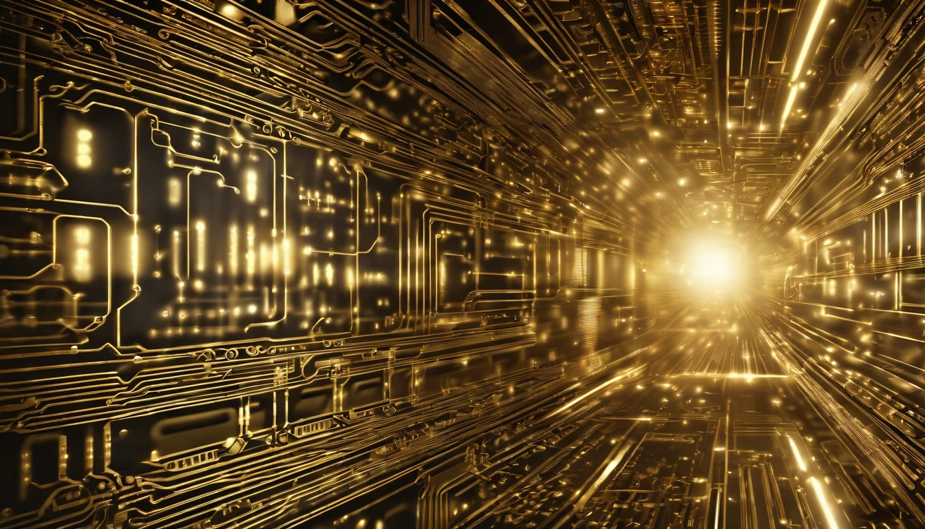 A visually stunning composition of a futuristic tech-inspired background with a circuit board pattern in metallic shades of silver and gold, creating a visually captivating and technologically advanced image.