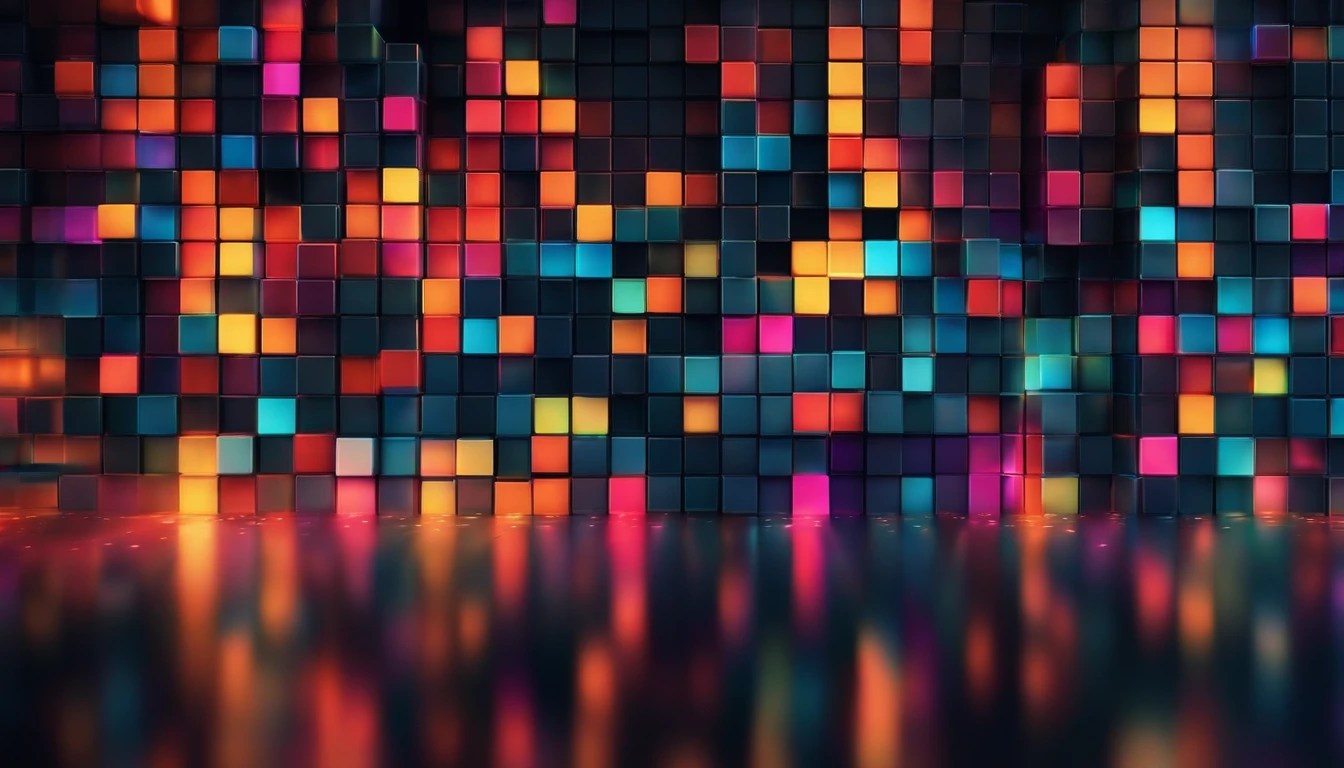 A close-up shot of a digital tech background with a grid of colorful pixels, creating a visually vibrant and pixelated scene.