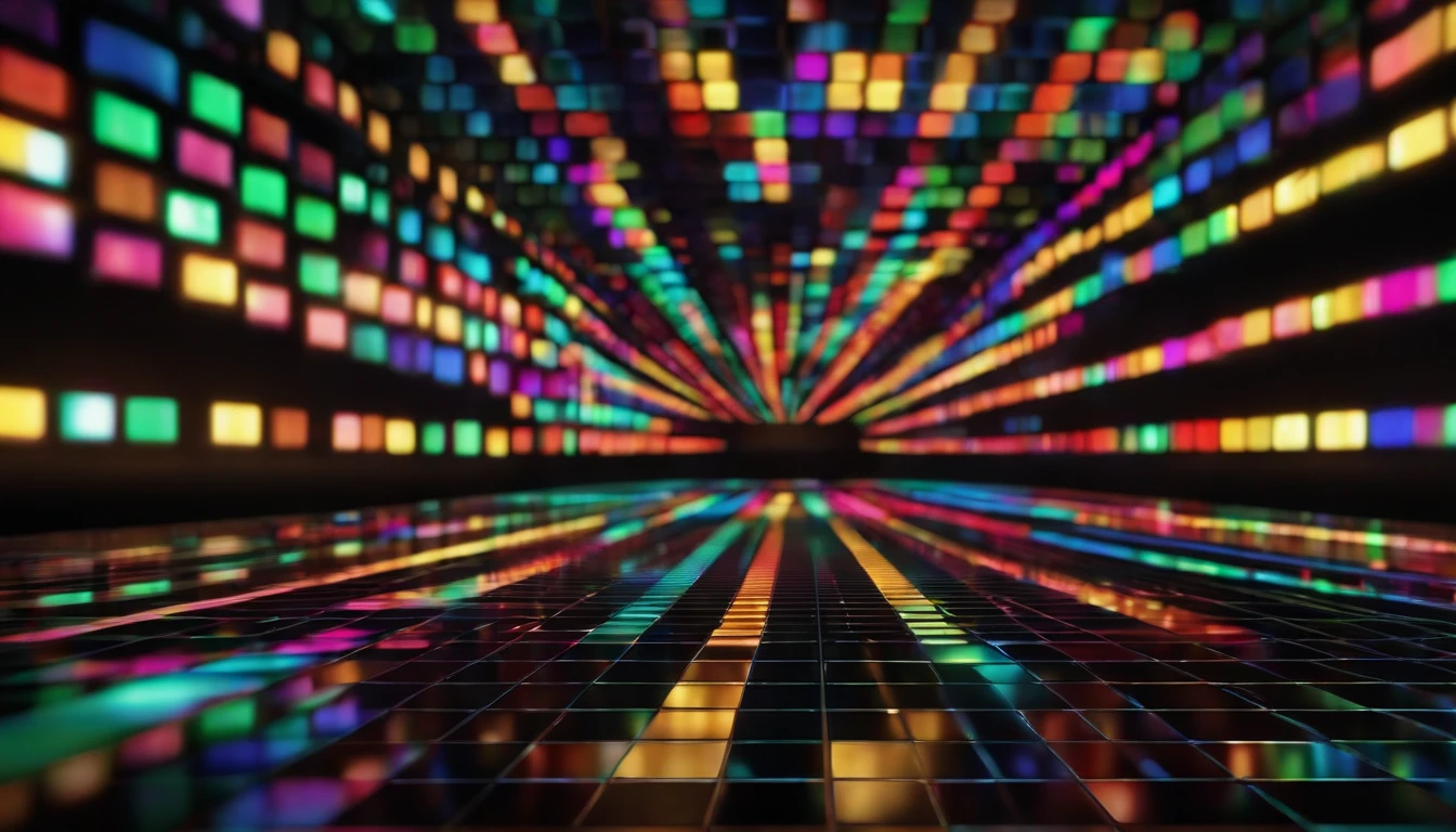 A close-up shot of a digital tech background with a grid of colorful pixels, creating a visually vibrant and pixelated scene.