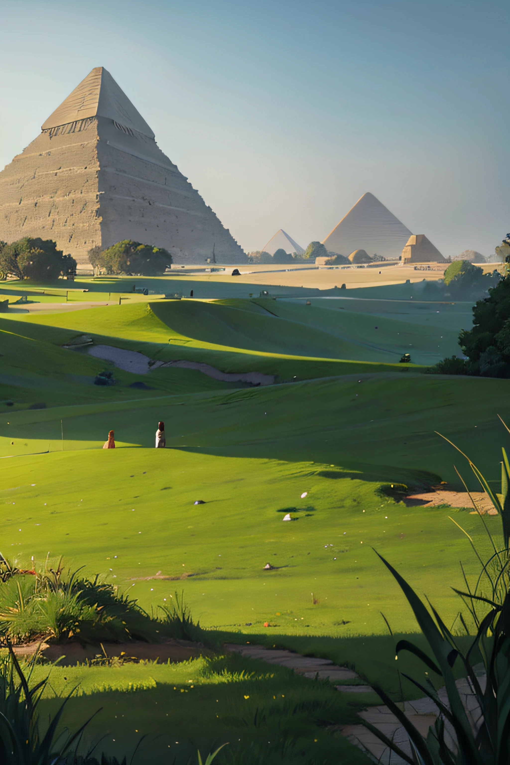 Egypt, Green grass, Grey sky