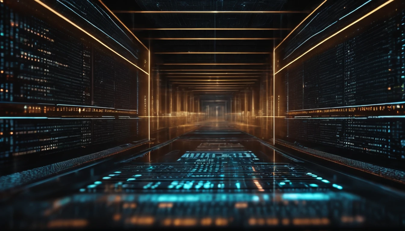 A close-up shot of a tech-inspired background with binary code scrolling across the screen, creating a visually dynamic and computerized scene.