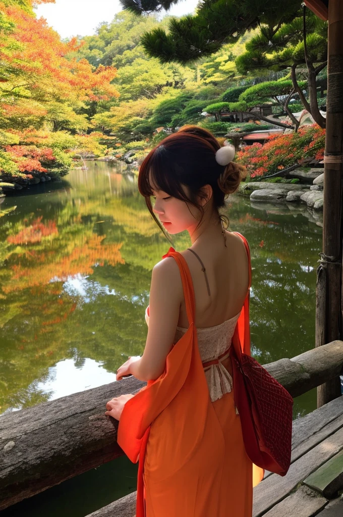 the setting sun、Colored leaves、ren、posterior view、santa claus、kyoto