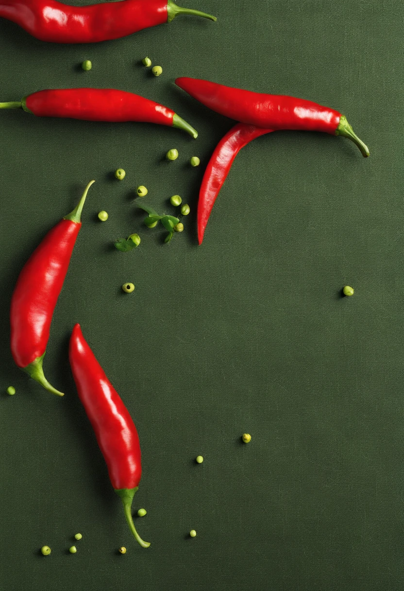 Green peppercorns、red pepper、The structural arrangement of Tai Chi diagrams、High resolution top pictures，Shot from a bird&#39;s eye view