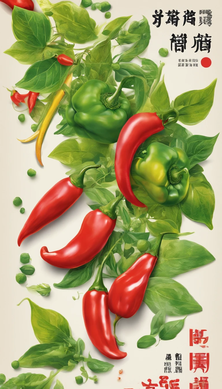 Green peppercorns、red pepper、rainbow structure arrangement、Taijitu、chili pepper