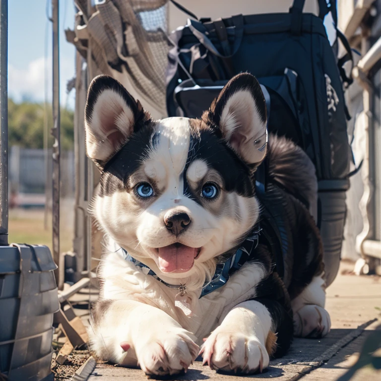 Pitbull husky with blue eyes
