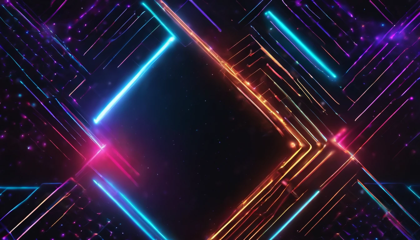 A visually stunning composition of a tech-inspired background with illuminated lines and dots in neon colors, creating a visually vibrant and electric image.