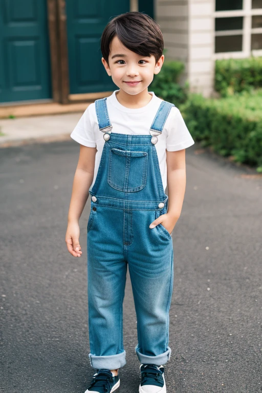 A boy wearing overalls