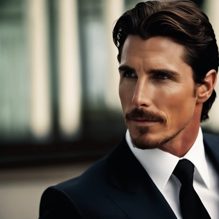 tall, muscular, well groomed with short stylish hair. always wearing designer business suits. looks like christian bale,original,tall, muscular, well groomed with short stylish hair. always wearing designer business suits. looks like christian bale,face,photo