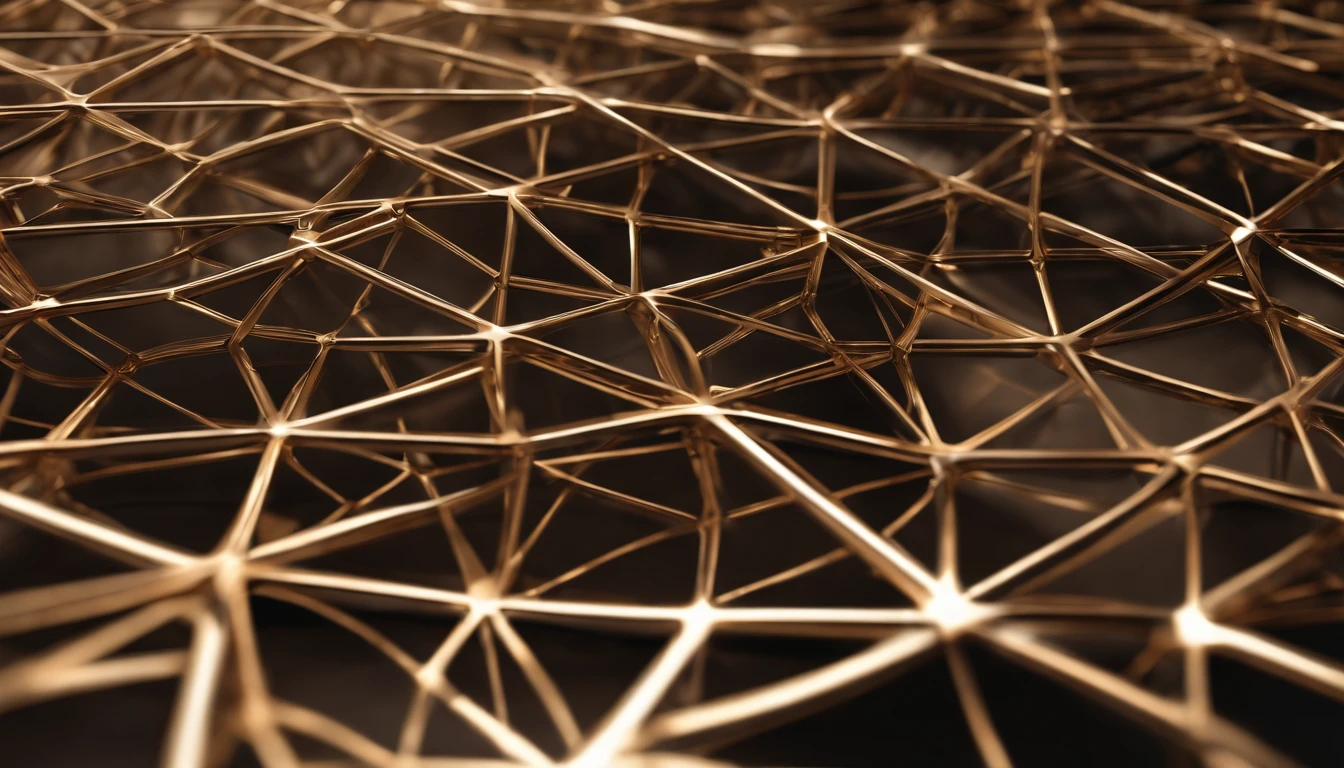 A high-resolution image of a tech-inspired background with a wireframe mesh pattern in metallic shades of silver and bronze, creating a visually intricate and technologically advanced display.