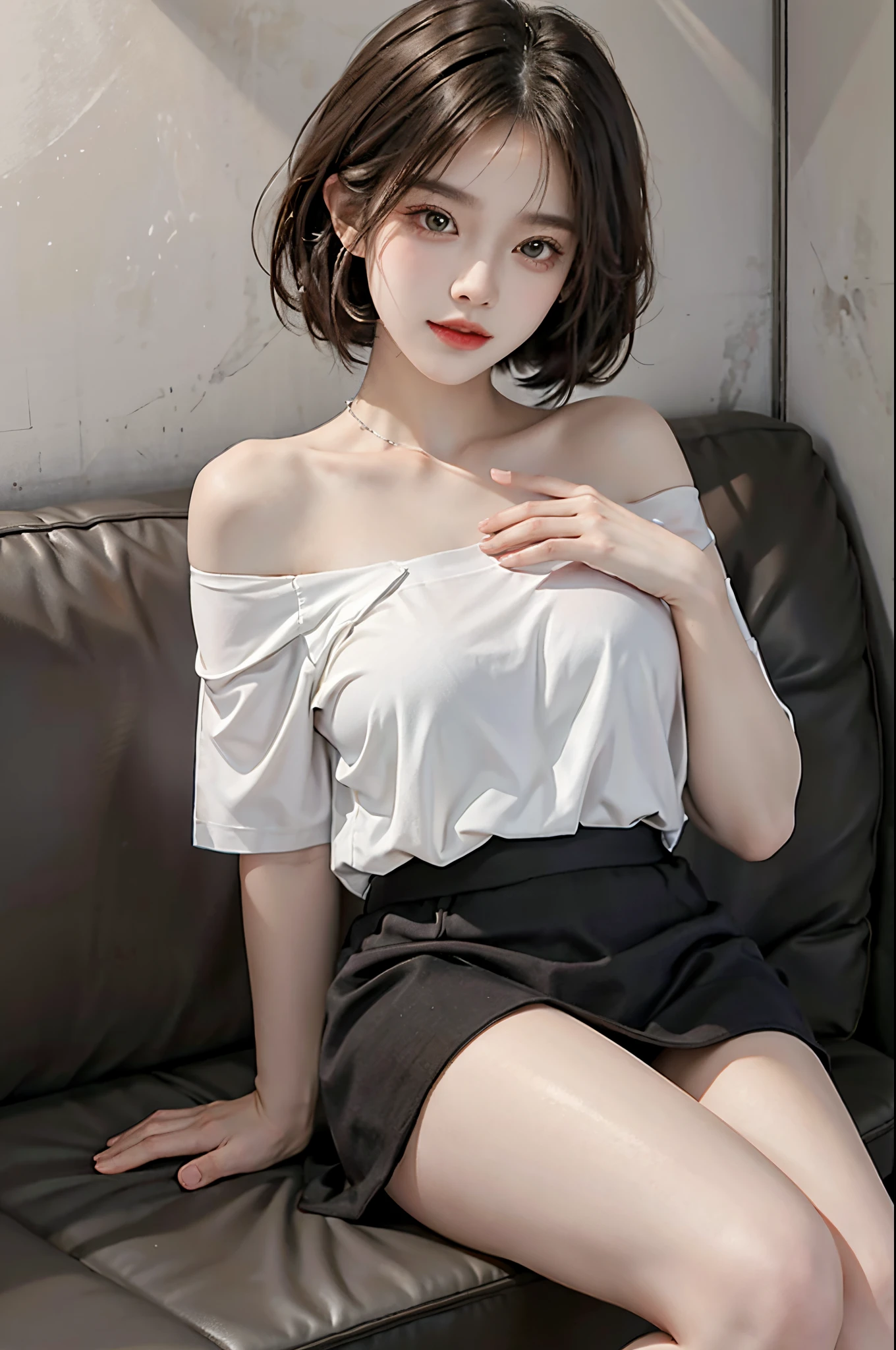 Pubic hair grows、Smile full of happiness、、During hard sex、(((Lower body naked)))、Panting face、Lacking、After being attacked、Sweating、Expression in a state of excitement、short-hair、Full body like、​masterpiece、top-quality、Official art、Highly detailed CG Unity 8K wallpapers、Very slim girl student、a very delicate and beautiful、超A high resolution、（Photorealsitic：1.4）、Golden Hour Lighting、（The upper part of the body）、（Platinum Shorthair：0.8）、（Puffy eyes）、looking at the viewers、facing the front there、Laughing、JK Skirt、robe blanche、Shirt Lift Long Black Hair、(((tucking up the skirt、Panties are visible)))、