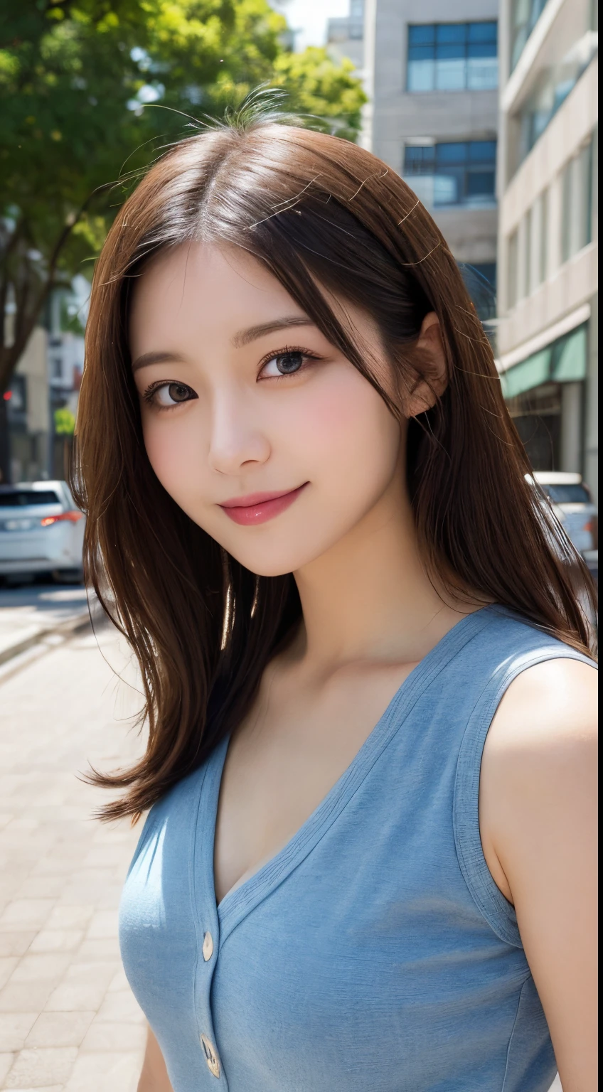 masutepiece, Best Quality, Illustration, Ultra-detailed, finely detail, hight resolution, 8K Wallpaper, Perfect dynamic composition, Beautiful detailed eyes, doress,Medium Hair, mid-chest, Natural Color Lip, Random and sexy poses,Smile,Aoyama Street Walk