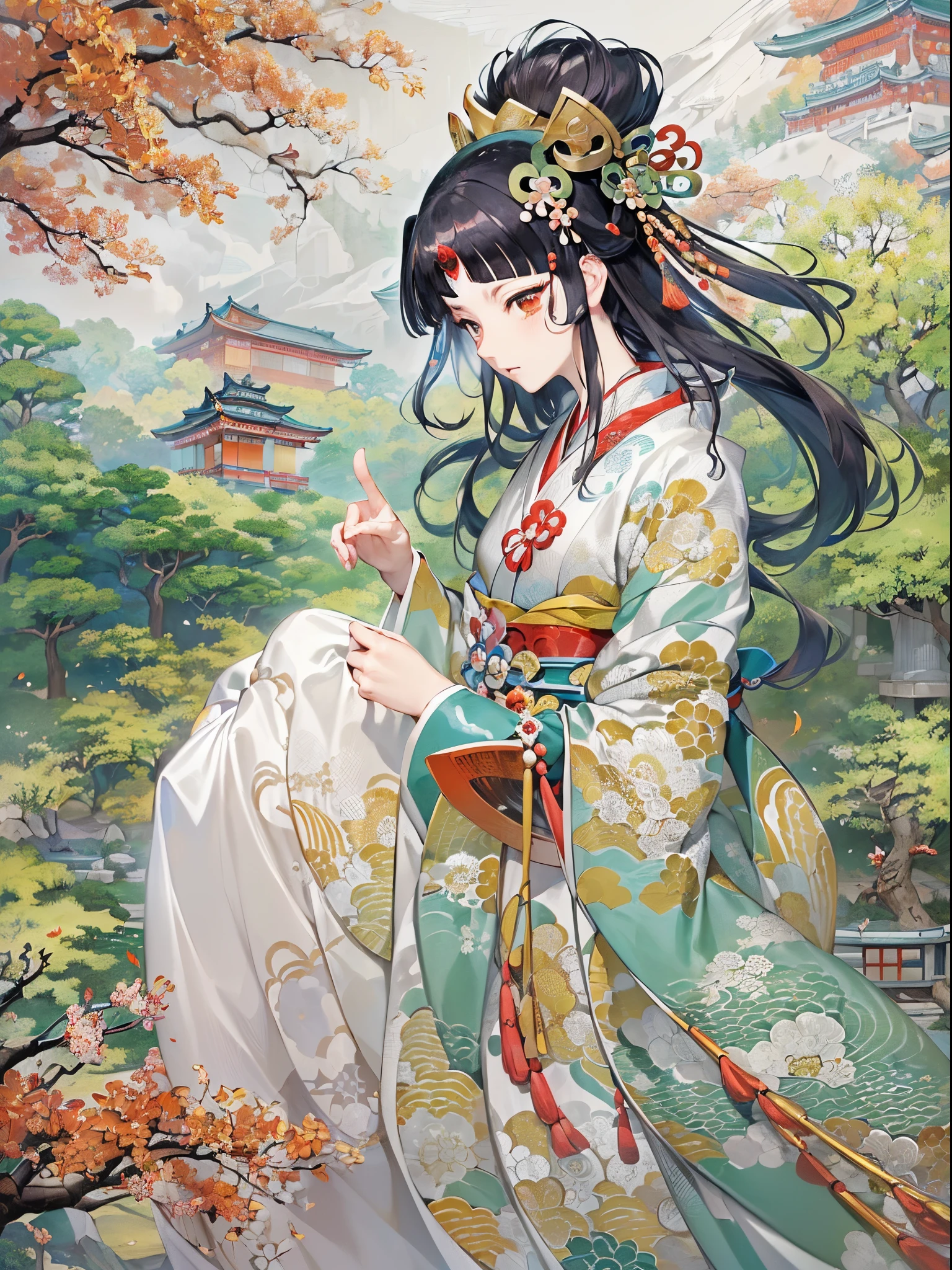 Absurd, High Resolution, Ultra Detailed, (1 Girl, Fan in Hand, Solo: 1.1), Mecha, Regular, Fashion Pose, ((8-bit Style)), Textile Art, Fiber Treatment, Weave Design, Fabric Collage, Quilting, Embroidery, Innovative Technology, Haptic Creation