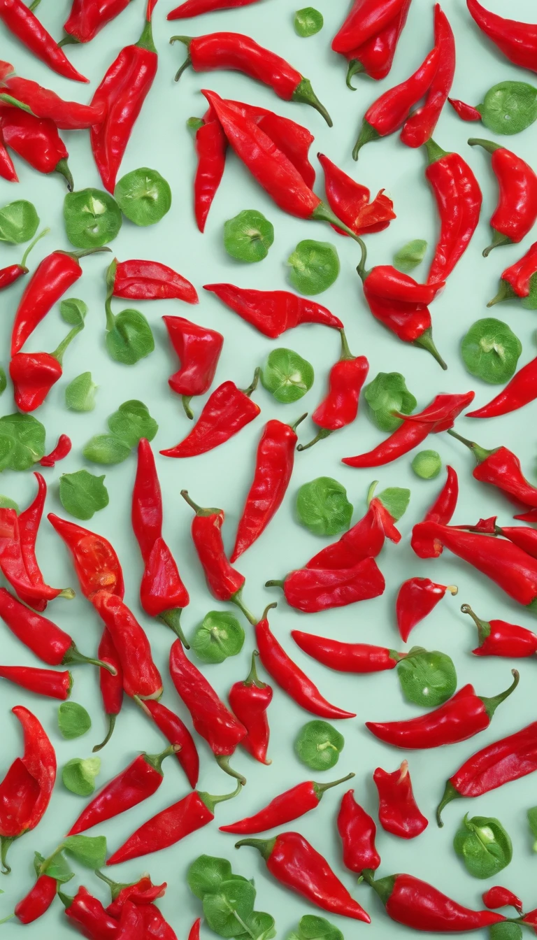 Chili pepper chopped、pepper、Green peppercorns、Arranged in the shape of a giant panda、Shot from a bird&#39;s eye view