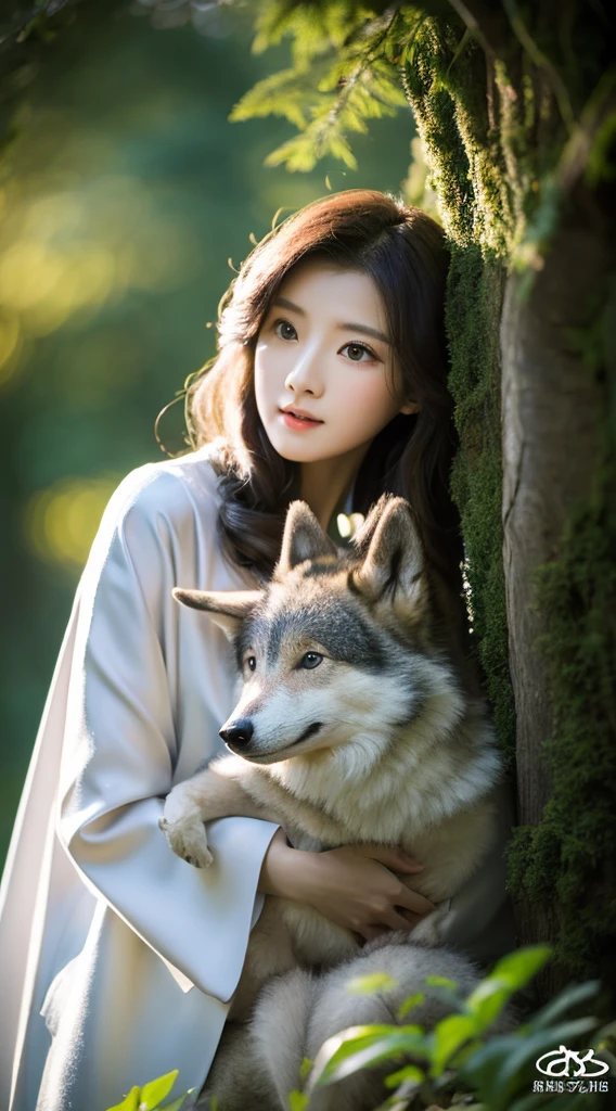 huge filesize, Phantom Beast、Fantastical、ultra-detailliert, hight resolution, profetional lighting, Dynamic lighting, depth of fields,ultra-detailliert、ultra res、high-definition RAW color photography、Professional Photography、in 8K、Raw photography, Top image quality,Silver Wolf、beautiful coat、In a beautiful forest、wolf family、three wolves