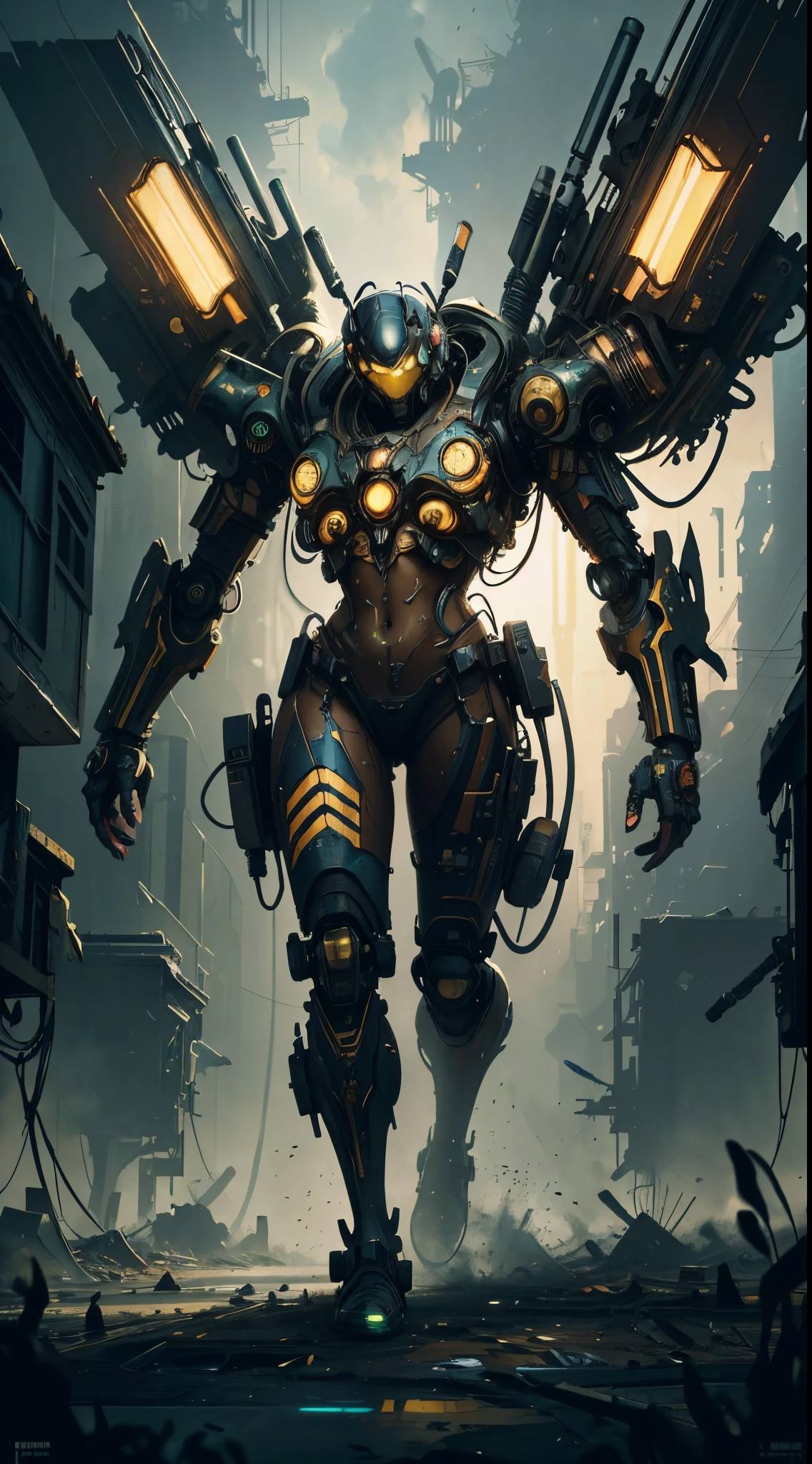 Splash art, mix mech bee hatter monster zombie cyborg bodymech design cyberpunk style, portrait poster, (blackbackground)), splash style of coloful paint, contour,hyperdetailed intricately detailed, unreal engine,fantastical, intricate detail, splash screen, complementary colors, fantasy concept art, 8k resolution, deviantartmasterpiece, oil painting, heavy strokes, paint dripping,splash arts, shoulder length messy hair, happy, Full body, Beautiful anime waifu style girl, hyperdetailed painting, luminism, art by Carne Griffiths and Wadim Kashin concept art, ethereal background, abstract beauty,stand, approaching perfection, pure form, golden ratio, minimalistic, unfinished, concept art, by Brian Froud and Carne Griffiths and Wadim Kashin and John William Waterhouse, intricate details, 8k post production, high resolution, hyperdetailed, trending on artstation, sharp focus, studio photo, intricate details, highly detailed, by greg rutkowski