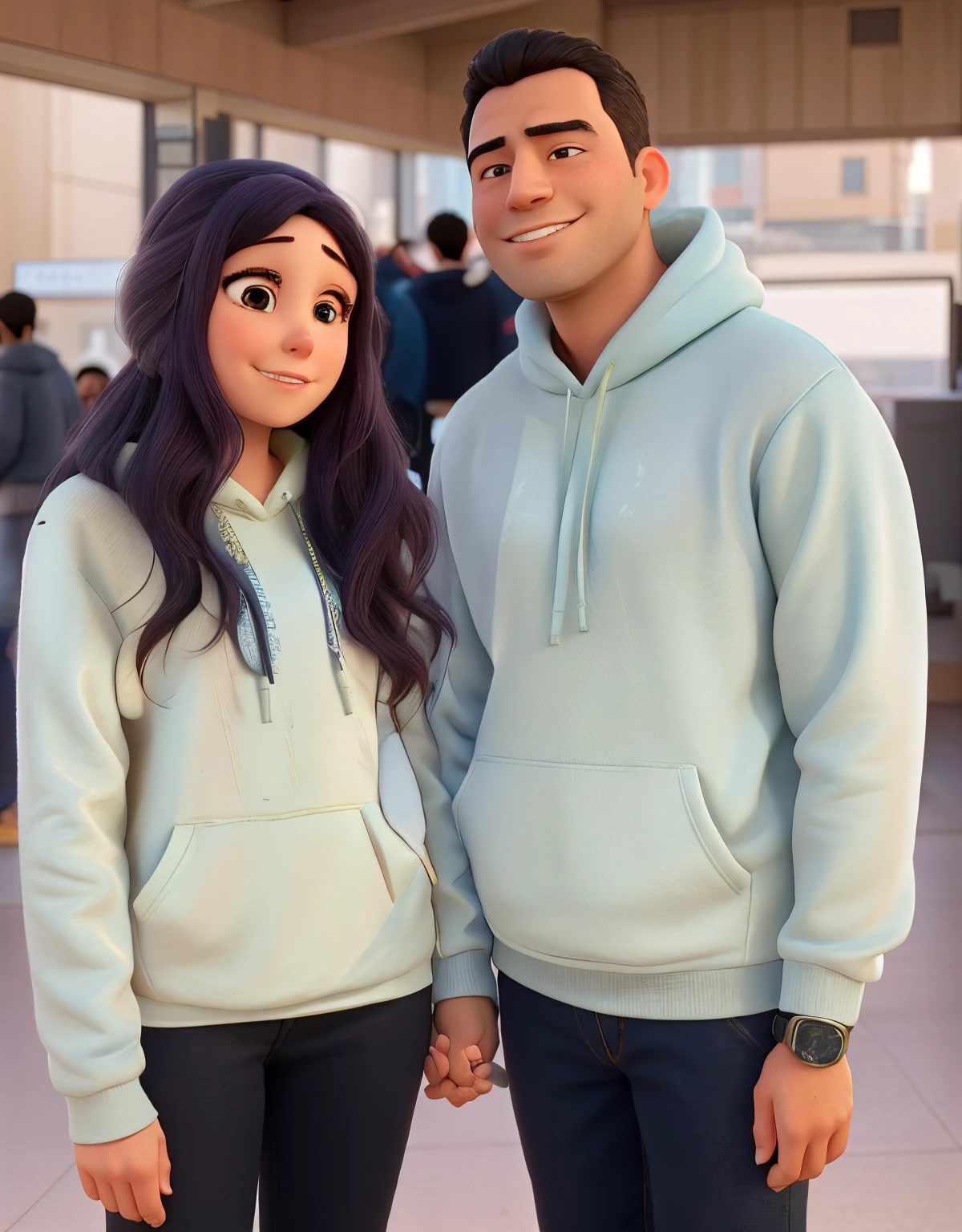 arafed man and woman standing next to each other in a building, lovely couple, wearing an oversized hoodie, 😭 🤮 💕 🎀, matching colors, ayanamikodon and irakli nadar, hoodie, wearing a blue hoodie, 🤬 🤮 💕 🎀, profile pic, wearing a hoodie, profile picture, wearing a fisher 🧥, happy couple