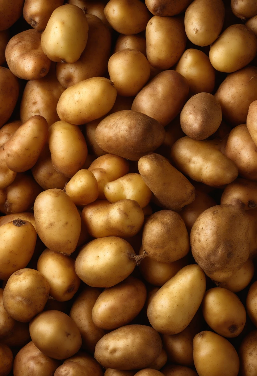 A visually stunning composition of a pile of fresh potatoes, with their earthy brown skins and varying shapes and sizes, capturing the natural beauty and diversity of this versatile vegetable.