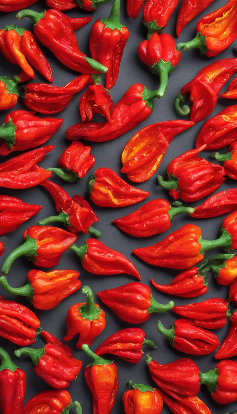 Chili pepper chopped、Arranged in the shape of a sunflower、Shot from a bird's eye view