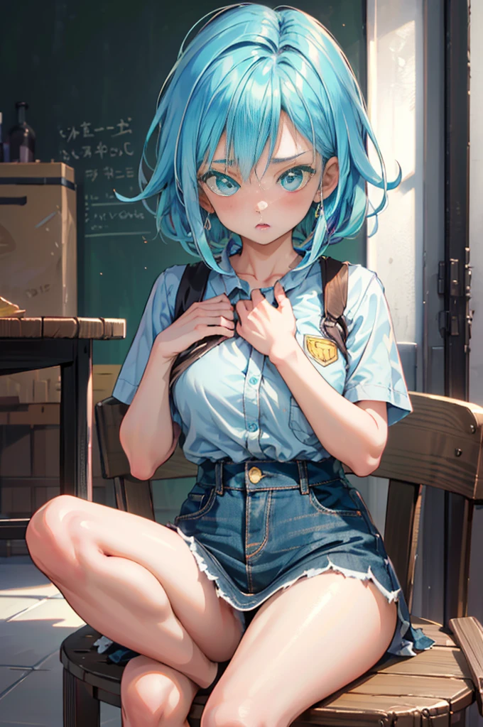 a close up of a person with blue hair sitting at a table, bulma from dragon ball, saiyan girl, short blue haired woman, anime girl named lucy, anime style”, fubuki, female goku, girl with blue hair, toriyama akira, seductive anime girl, furr covering her chest, by Akira Toriyama, 90s anime style