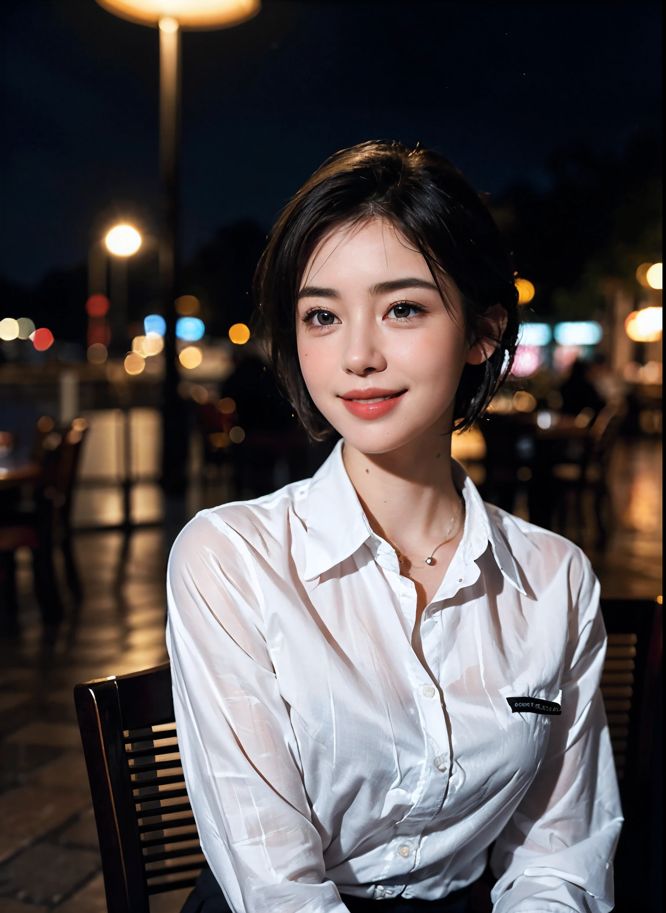masutepiece, Best Quality, Illustration, Ultra-detailed, finely detail, hight resolution, 8K Wallpaper, Perfect dynamic composition, Beautiful detailed eyes, doress,Medium Hair, small tits, Natural Color Lip, Random and sexy poses,Smile,Osaka,20 years girl,Cute, Clothes with visible collarbones, Bewitching lips