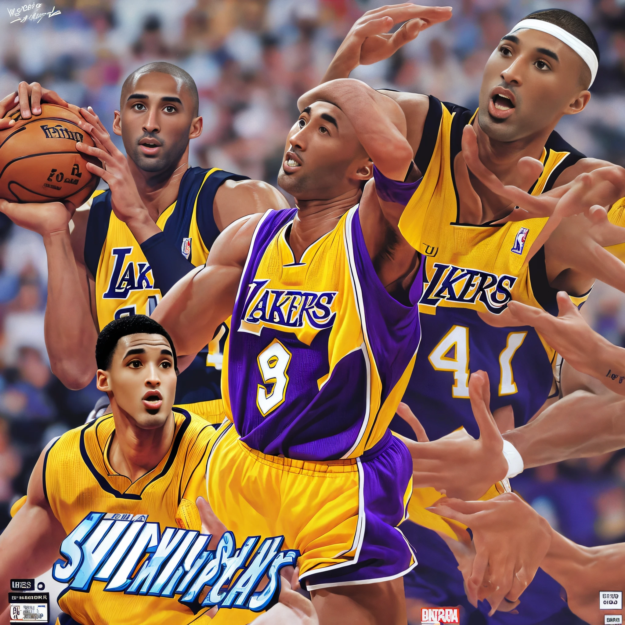 Comic book style illustration of Kobe Bryant, Face must be identical to Kobe Bryant