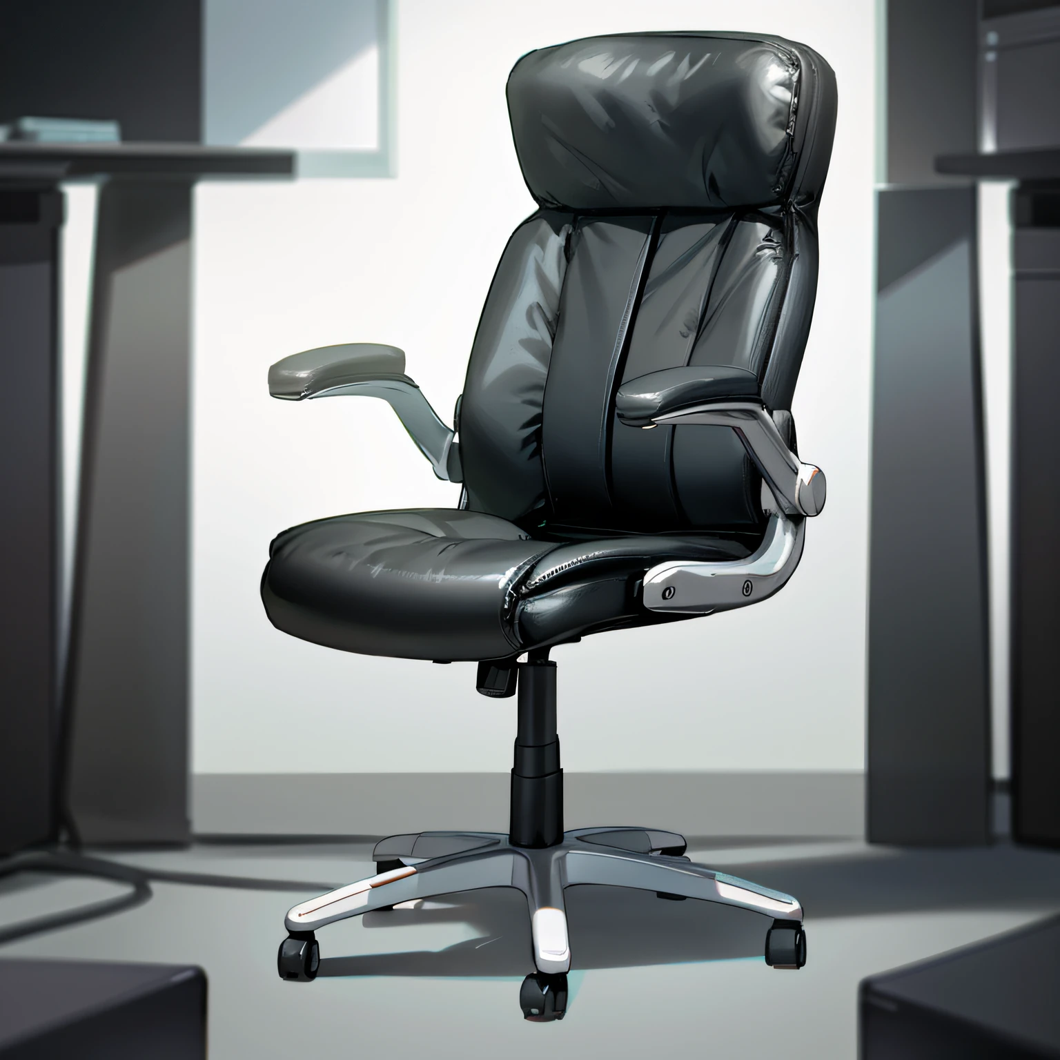 a close-up of a black office chair with a white base, Ji-Min, ergonomic, sit - com, office furniture, imagem detalhada, striking features, imagem completa, - h 8 5 0 - w 6 0 0, visual superior, vista vista, Foto completa do produto, CEO, imagem oficial do produto, innovation, full-length view, Ultra Viewing Angle
