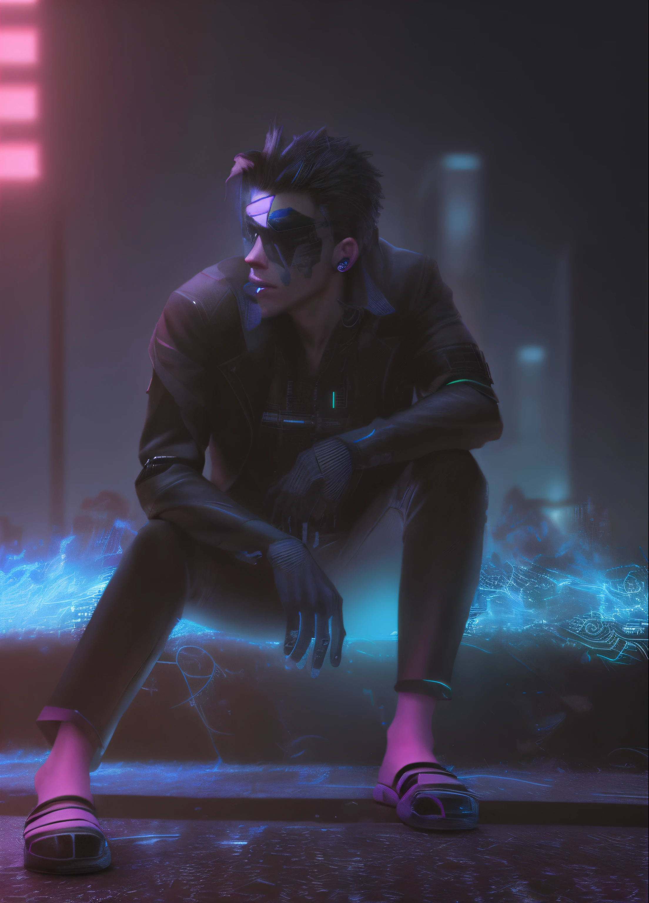 change background cyberpunk handsome boy, realistic face, 8k, ultra realistic,