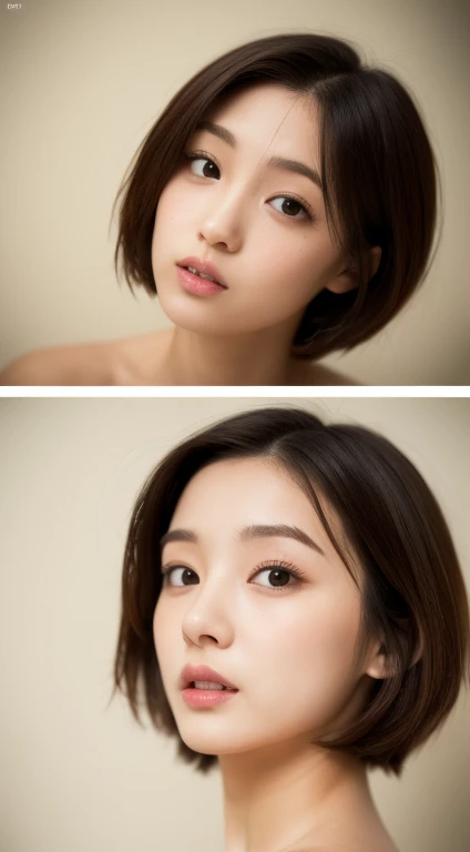 masutepiece, Top resolution, 8K, Raw photography, A hyper-realistic, Photorealsitic, photos realistic, Professional filming, profetional lighting, Lifelike face, Ultra-detailed face drawing, big eye, 二重まぶた, thin lipss, small mouth, short cut hair, japanes ,kawaii, College girl with the cutest face, full body Esbian,tshirts,fullnude,