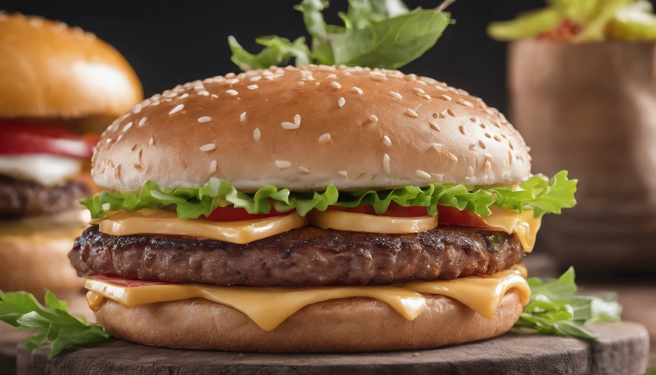 2700*755 resolution，Burger promotion landscape, closeup cleavage, Verism, wide angles, Optical illusion, A high resolution, hyper HD，