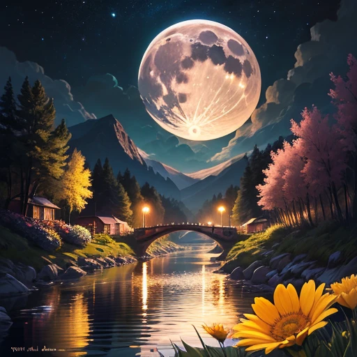 Spring River flower moonlit night