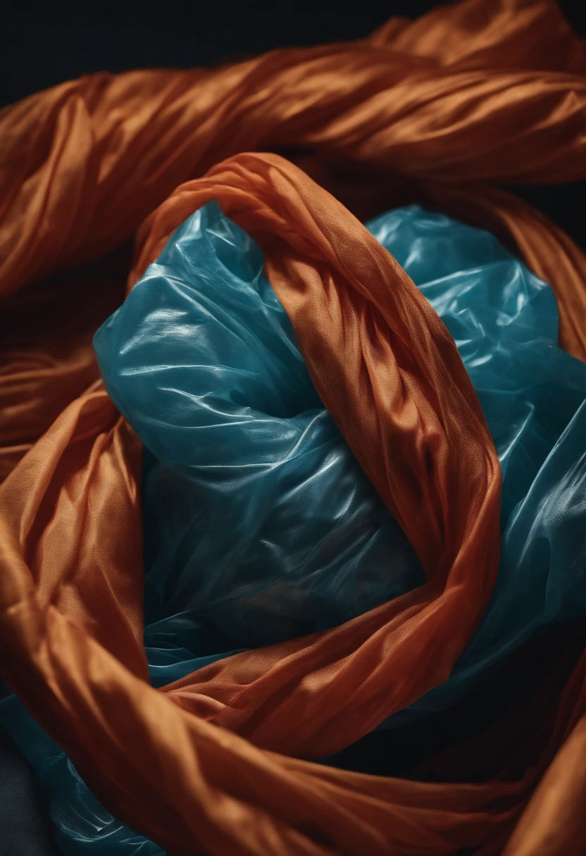 A close-up shot of a plastic bag being tied in a knot, showcasing the intricate folds and the texture of the plastic, creating a visually tactile and detailed image.