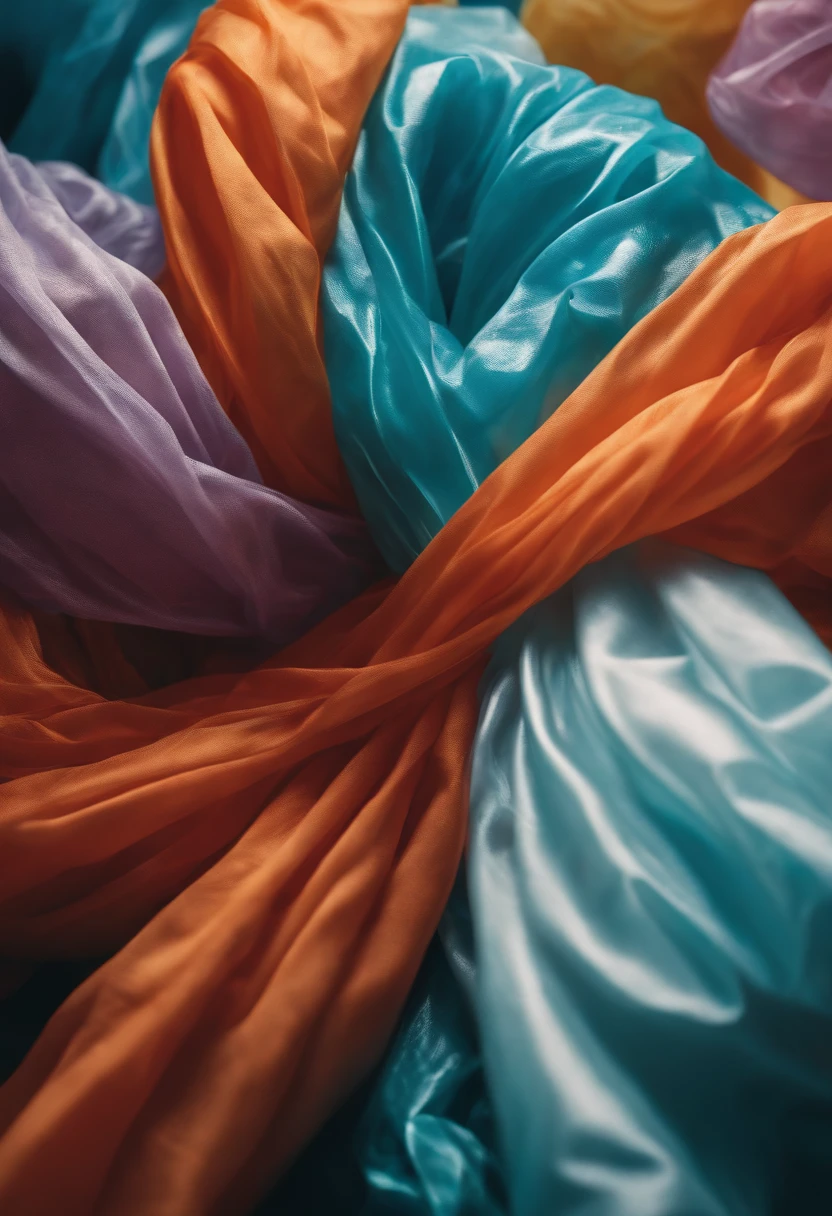 A close-up shot of a plastic bag being tied in a knot, showcasing the intricate folds and the texture of the plastic, creating a visually tactile and detailed image.