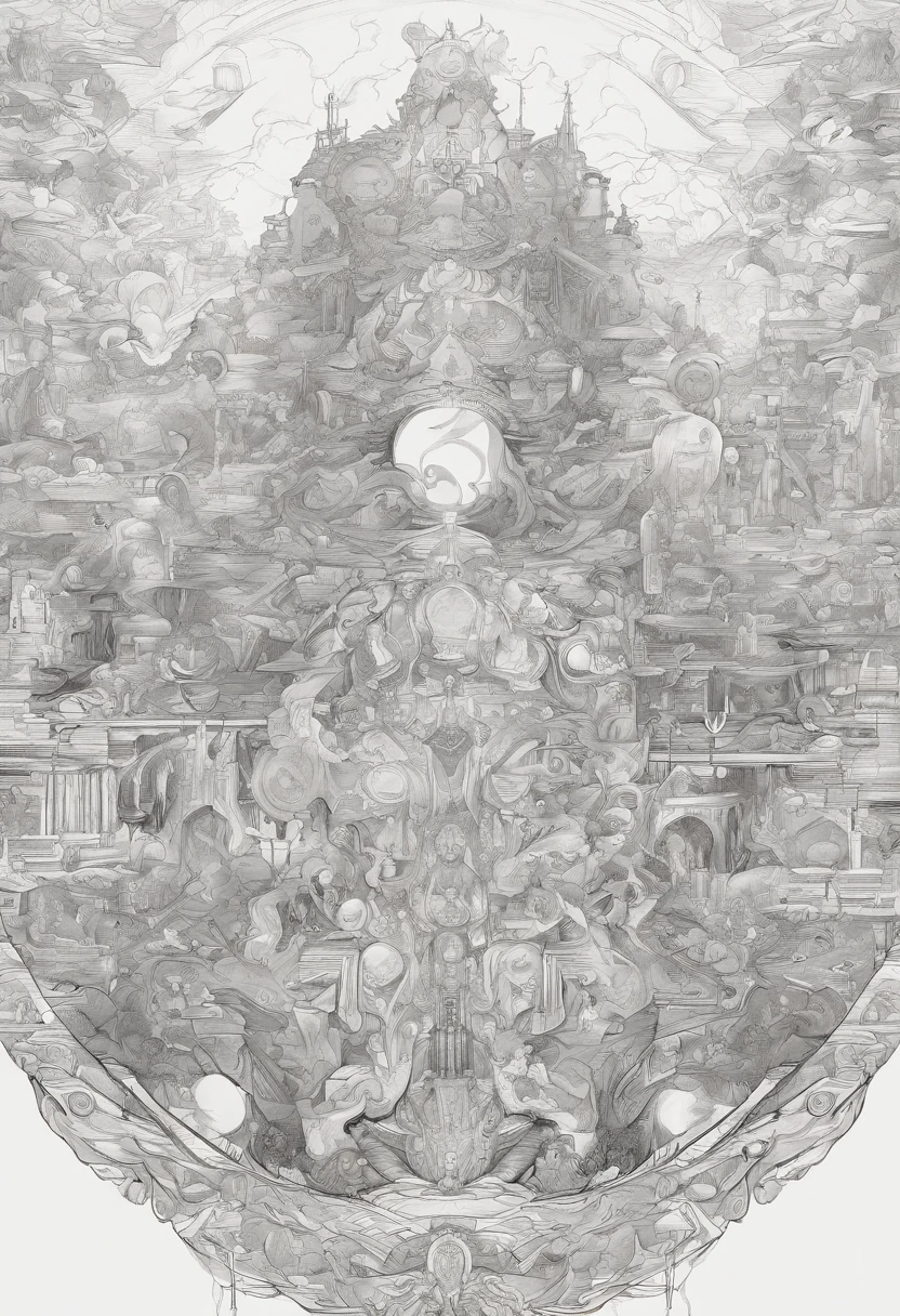 monochromes line-drawing Cartoon style god round overall Luminous good