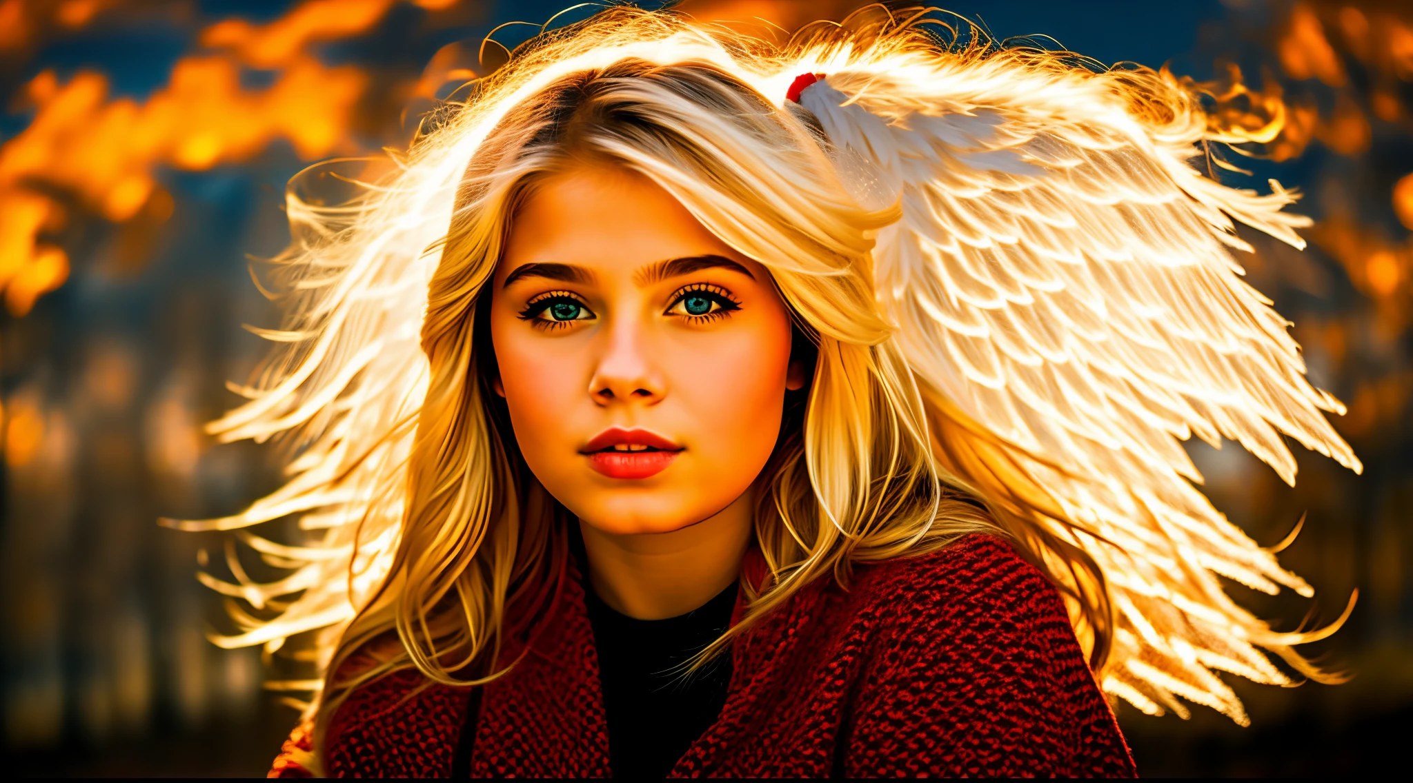 Russian blonde child girl ,AND ANGEL OF WiNGS OF FIRE.