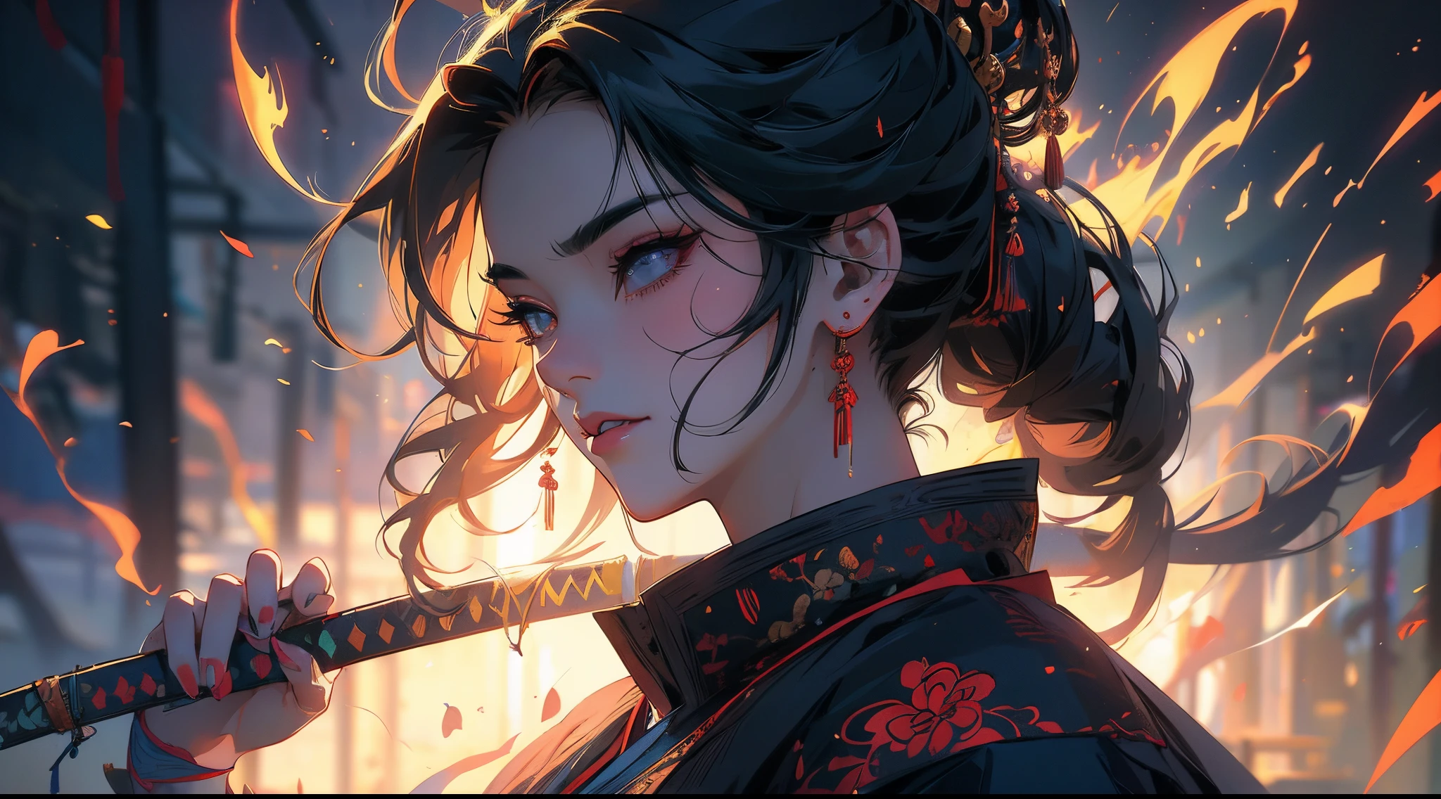 best quality,ultra-detailed,realistic,female samurai,oni mask,beautiful detailed eyes,beautiful detailed lips,detailed face,longeyelashes,detailed armor,dynamic pose,in a bamboo forest,foggy atmosphere,vivid colors,sharp focus,physically-based rendering,action-packed,vibrant art style,traditional japanese katana,warrior spirit,strong and confident,contrasting colors,striking composition,dramatic lighting,elegant movement,captivating artistry,emotionally expressive,subtle texture,mysterious aura