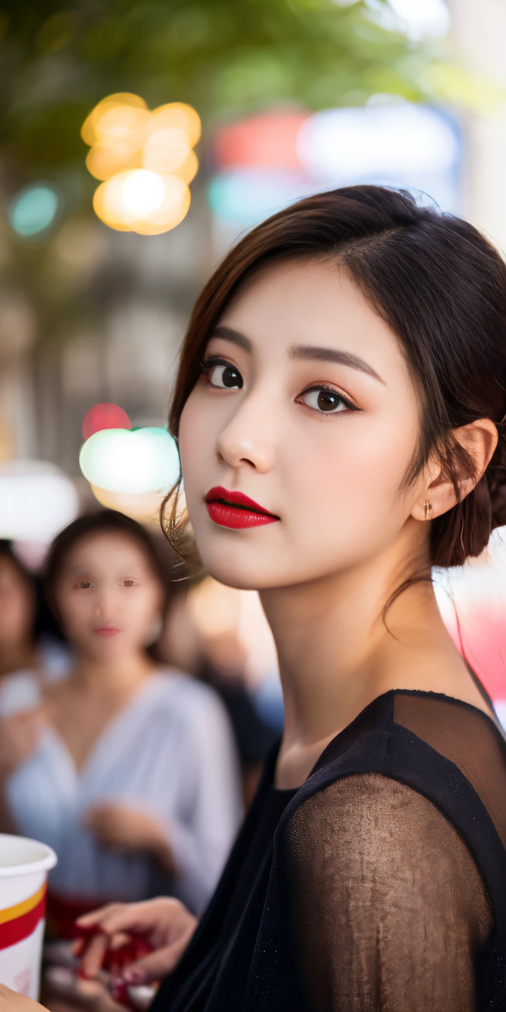 ulzzang -6500-v1.1, (Raw photo:1.2), (Photorealsitic), (Best Quality, masutepiece), Popular actress、1girl in, Pose, game_nffsw, Party Dresses、Upstyle Hair、Classy makeup、elegant long dress, Ultra-realistic skin texture、shinny skin、