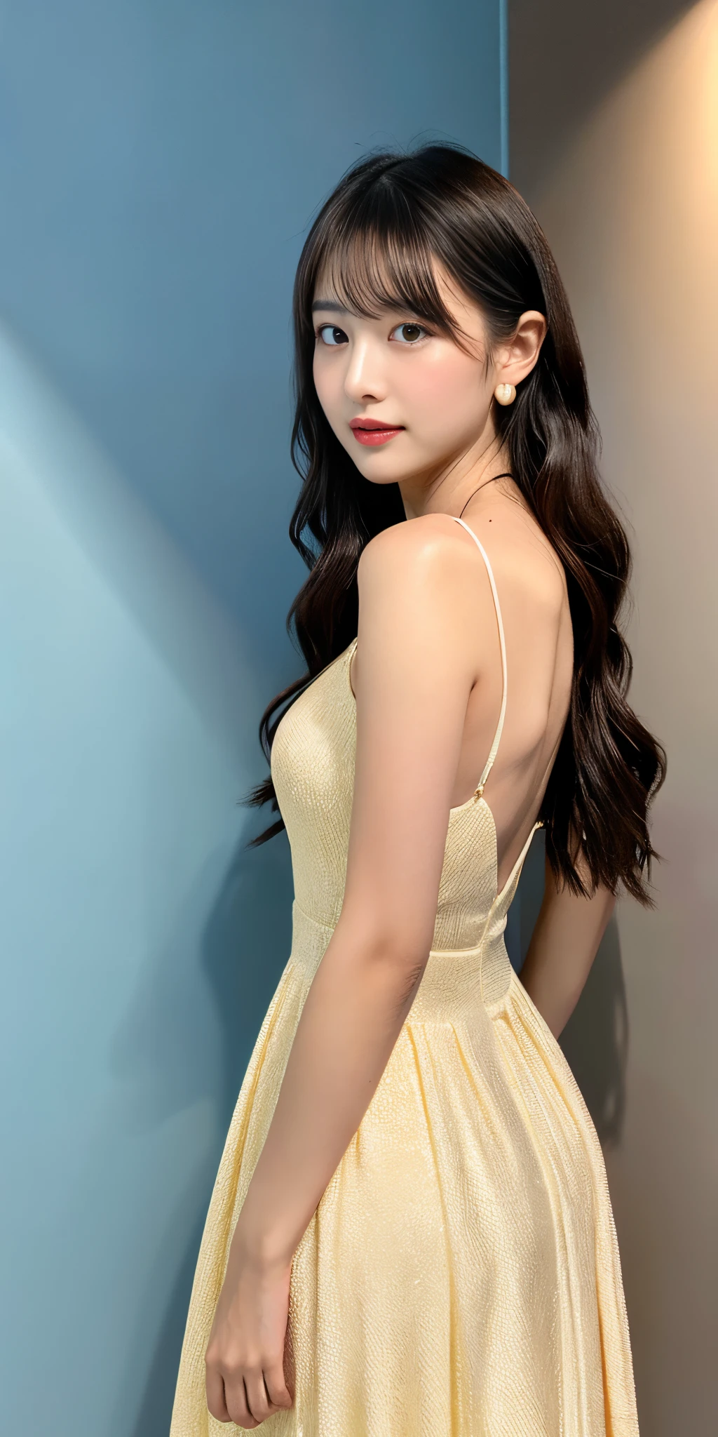 ulzzang -6500-v1.1, (Raw photo:1.2), (Photorealsitic), (Best Quality, masutepiece), Popular actress、1girl in, Pose, game_nffsw, Party Dresses、Upstyle Hair、Classy makeup、elegant long dress, Ultra-realistic skin texture、shinny skin、