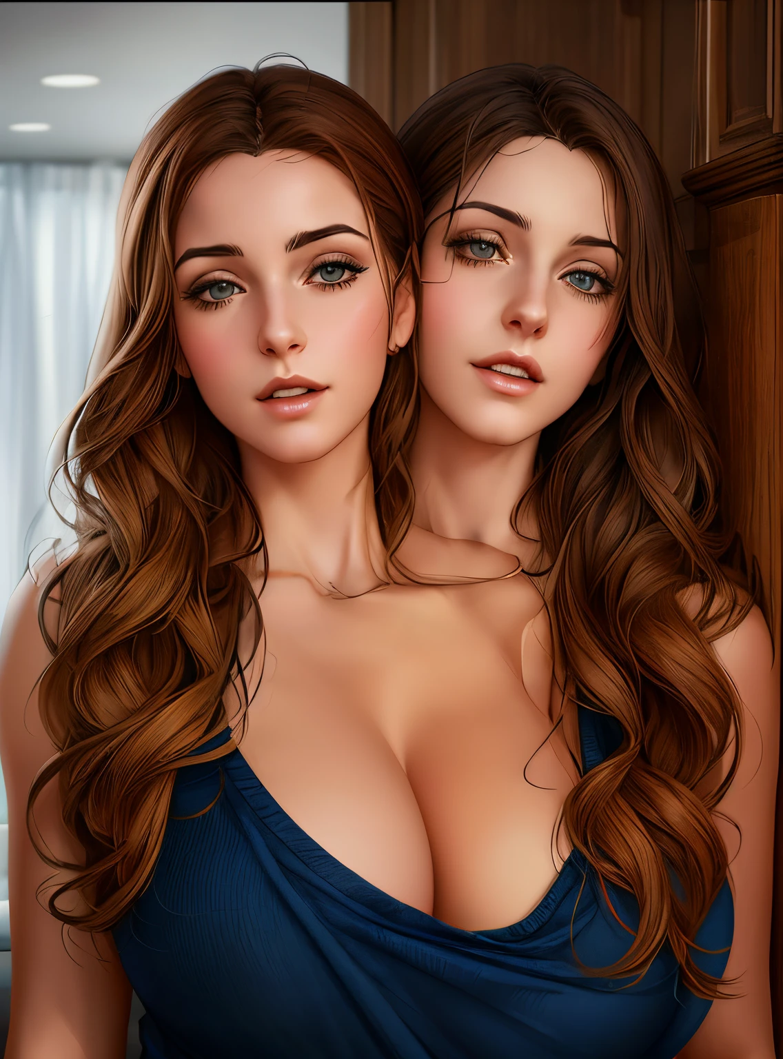 there are two women that are posing for a picture together, realistic artstyle, in the art style of bowater, realism artstyle, [ 4 k digital art ]!!, realistic digital art 4k, realistic digital art 4 k, 8k high quality detailed art, beautiful gemini twins portrait, realistic anime artstyle, realistic digital illustration, realistic art style