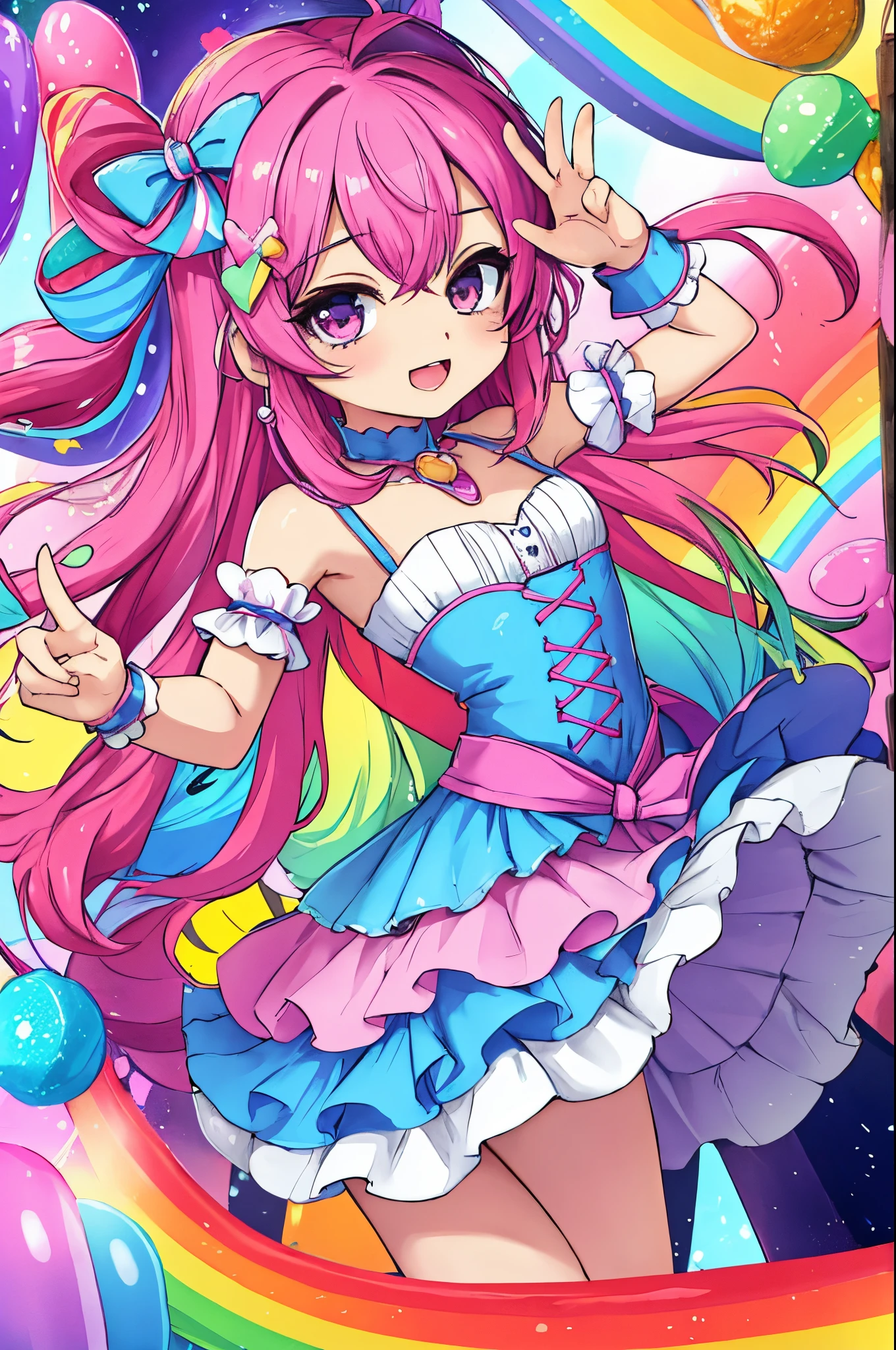 cute (chibi) princess in rainbow candy shop, highly detailed high contrast hd masterpiece of best quality in high resolution