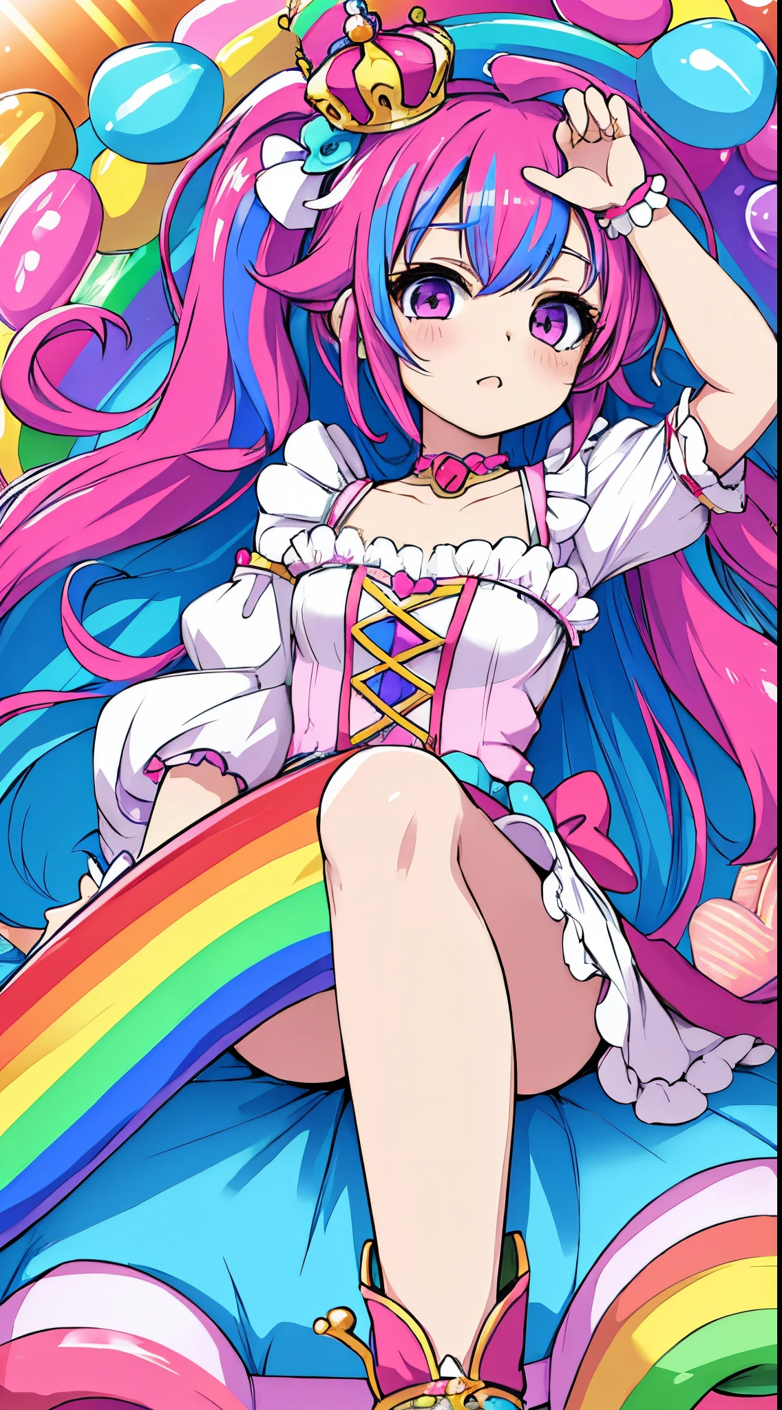 cute (chibi) princess in rainbow candy shop, highly detailed high contrast hd masterpiece of best quality in high resolution