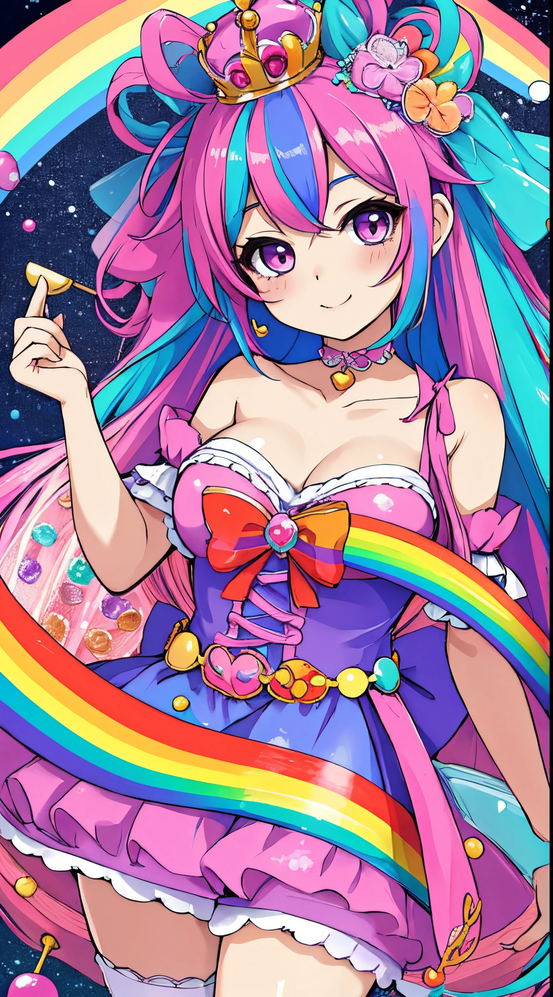 cute (chibi) princess in rainbow candy shop, highly detailed high contrast hd masterpiece of best quality in high resolution