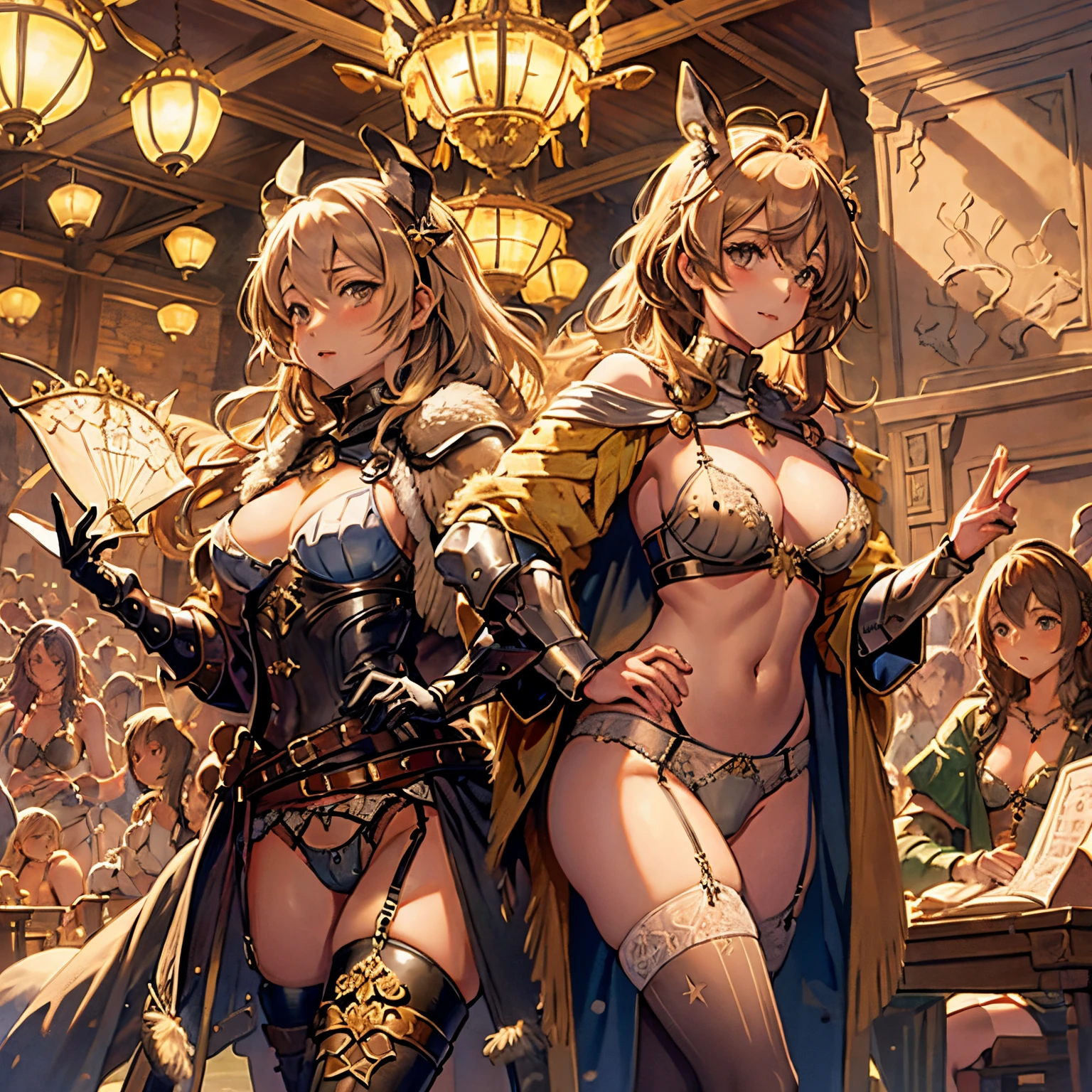 medieval times, undergarment, Metamorphosis, masutepiece, Beige underwear, Thin underwear,stand up, girl, castle in the sky