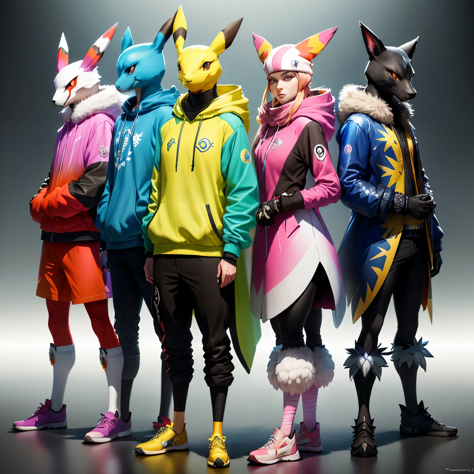 Ultra-realistic 3D rendering of a group of colorful Pokemon, Each has its own color and design, By artist Tomasz Jedruszek, (8K), Concept art, digitally painted