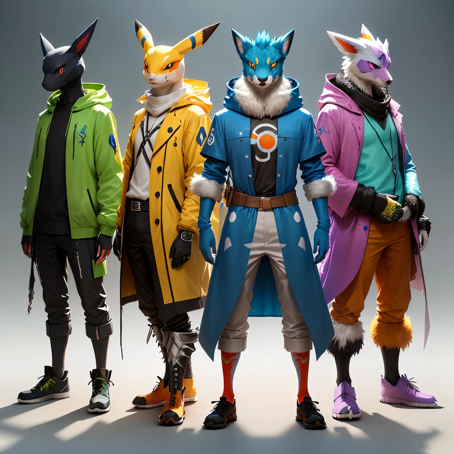 Ultra-realistic 3D rendering of a group of colorful Pokemon, Each has its own color and design, By artist Tomasz Jedruszek, (8K), Concept art, digitally painted